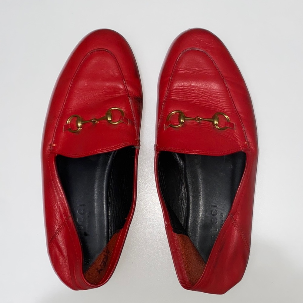 GUCCI SIZE 8/8.5 RED LEATHER LOAFERS